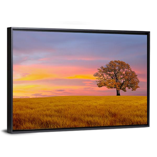 Tree In The Field With Clouds Canvas Wall Art-3 Horizontal-Gallery Wrap-25" x 16"-Tiaracle