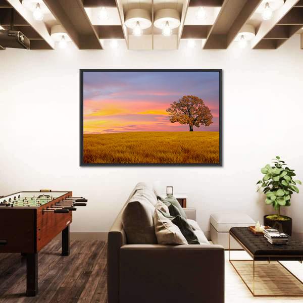 Tree In The Field With Clouds Canvas Wall Art-3 Horizontal-Gallery Wrap-25" x 16"-Tiaracle