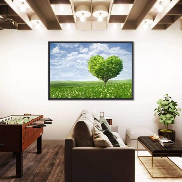 Tree In The Shape Of Heart Under Cloudy Sky Canvas Wall Art-5 Horizontal-Gallery Wrap-22" x 12"-Tiaracle