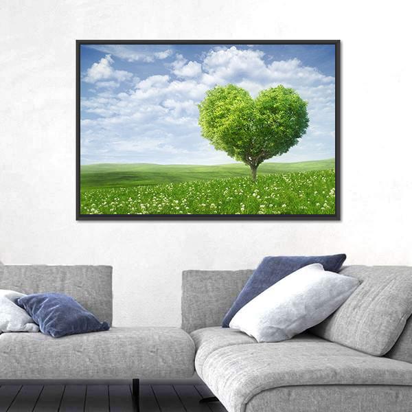Tree In The Shape Of Heart Under Cloudy Sky Canvas Wall Art-5 Horizontal-Gallery Wrap-22" x 12"-Tiaracle