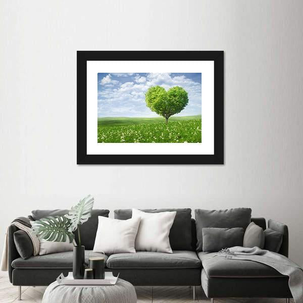 Tree In The Shape Of Heart Under Cloudy Sky Canvas Wall Art-5 Horizontal-Gallery Wrap-22" x 12"-Tiaracle