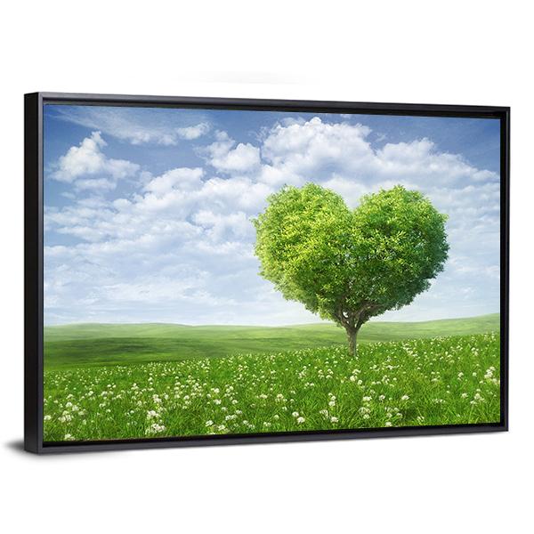 Tree In The Shape Of Heart Under Cloudy Sky Canvas Wall Art-5 Horizontal-Gallery Wrap-22" x 12"-Tiaracle