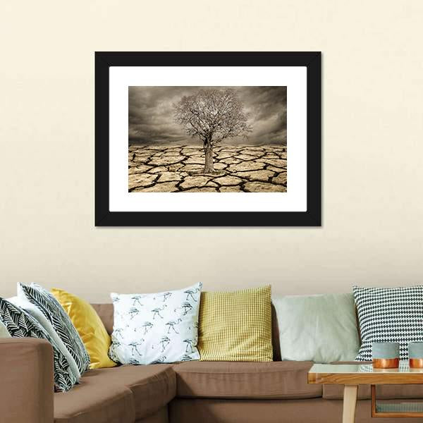 Tree On Cracked Mud Canvas Wall Art-5 Horizontal-Gallery Wrap-22" x 12"-Tiaracle