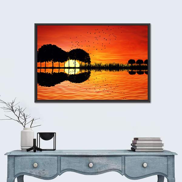 Trees Arranged In A Shape Of A Guitar Canvas Wall Art-1 Piece-Floating Frame-24" x 16"-Tiaracle