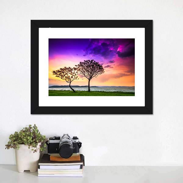 Trees With Lake Balaton Canvas Wall Art-1 Piece-Framed Print-20" x 16"-Tiaracle
