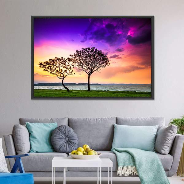 Trees With Lake Balaton Canvas Wall Art-5 Horizontal-Gallery Wrap-22&quot; x 12&quot;-Tiaracle