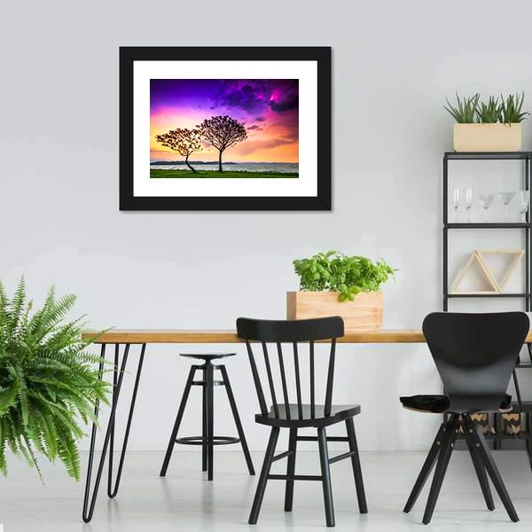 Trees With Lake Balaton Canvas Wall Art-5 Horizontal-Gallery Wrap-22" x 12"-Tiaracle