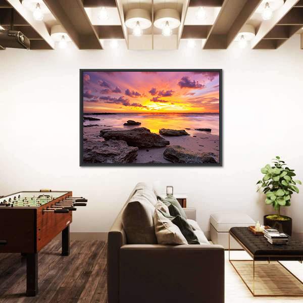 Tropical Beach At Sunset Canvas Wall Art-5 Horizontal-Gallery Wrap-22" x 12"-Tiaracle