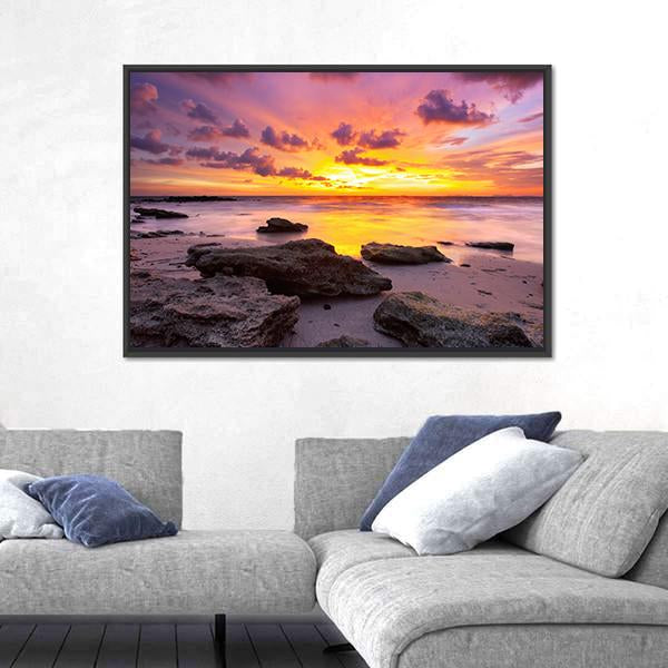 Tropical Beach At Sunset Canvas Wall Art-5 Horizontal-Gallery Wrap-22" x 12"-Tiaracle