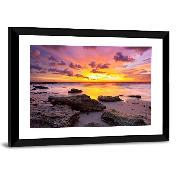 Tropical Beach At Sunset Canvas Wall Art-5 Horizontal-Gallery Wrap-22" x 12"-Tiaracle