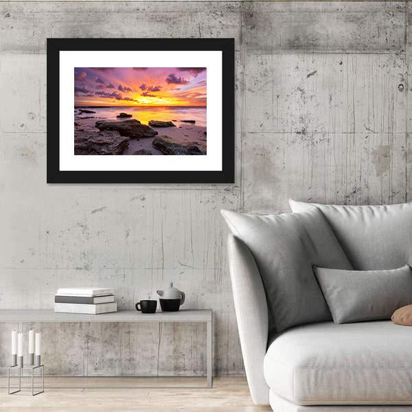 Tropical Beach At Sunset Canvas Wall Art-5 Horizontal-Gallery Wrap-22" x 12"-Tiaracle