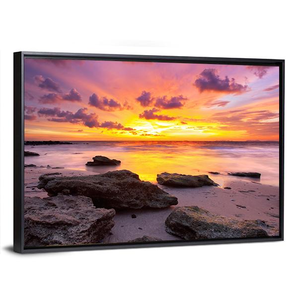 Tropical Beach At Sunset Canvas Wall Art-5 Horizontal-Gallery Wrap-22" x 12"-Tiaracle