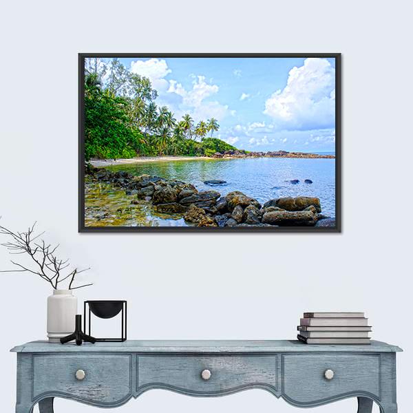 Tropical Beach In Seychelles Canvas Wall Art-1 Piece-Floating Frame-36" x 24"-Tiaracle