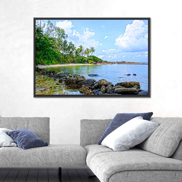 Tropical Beach In Seychelles Canvas Wall Art-5 Horizontal-Gallery Wrap-22" x 12"-Tiaracle