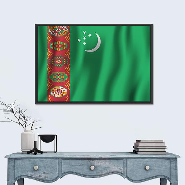 Turkmenistan Waving Flag Canvas Wall Art-1 Piece-Floating Frame-36" x 24"-Tiaracle