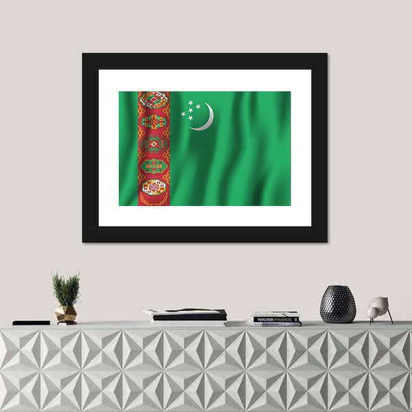 Turkmenistan Waving Flag Canvas Wall Art-1 Piece-Framed Print-30" x 20"-Tiaracle