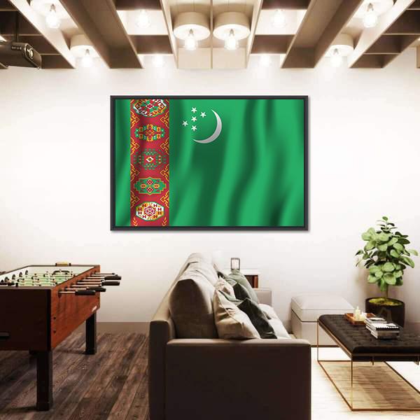 Turkmenistan Waving Flag Canvas Wall Art-5 Horizontal-Gallery Wrap-22" x 12"-Tiaracle