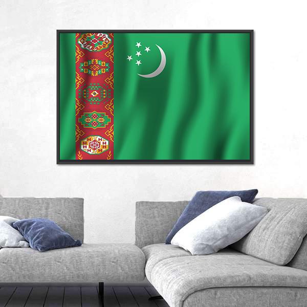 Turkmenistan Waving Flag Canvas Wall Art-5 Horizontal-Gallery Wrap-22" x 12"-Tiaracle