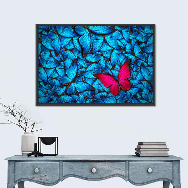 Turquoise Butterflies Canvas Wall Art-1 Piece-Floating Frame-24" x 16"-Tiaracle