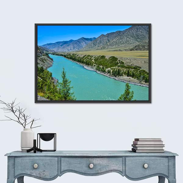 Turquoise Katun River In Russia Canvas Wall Art-1 Piece-Floating Frame-24" x 16"-Tiaracle