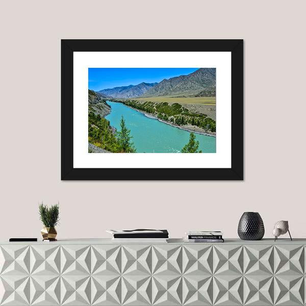 Turquoise Katun River In Russia Canvas Wall Art-1 Piece-Framed Print-20" x 16"-Tiaracle