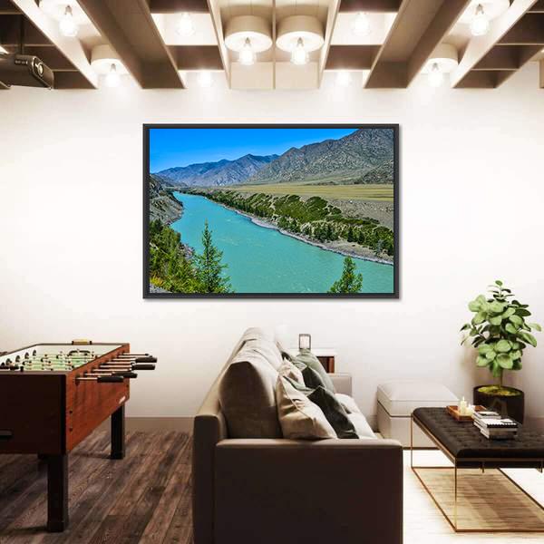 Turquoise Katun River In Russia Canvas Wall Art-3 Horizontal-Gallery Wrap-25" x 16"-Tiaracle