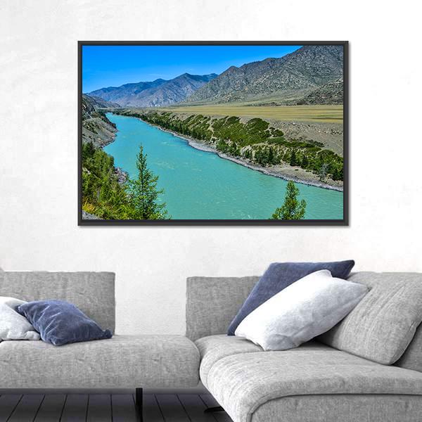 Turquoise Katun River In Russia Canvas Wall Art-3 Horizontal-Gallery Wrap-25" x 16"-Tiaracle
