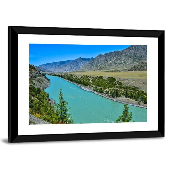 Turquoise Katun River In Russia Canvas Wall Art-3 Horizontal-Gallery Wrap-25" x 16"-Tiaracle