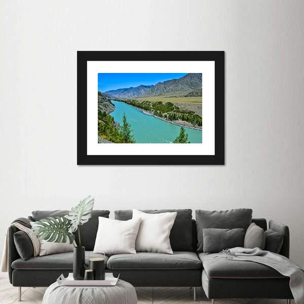 Turquoise Katun River In Russia Canvas Wall Art-3 Horizontal-Gallery Wrap-25" x 16"-Tiaracle