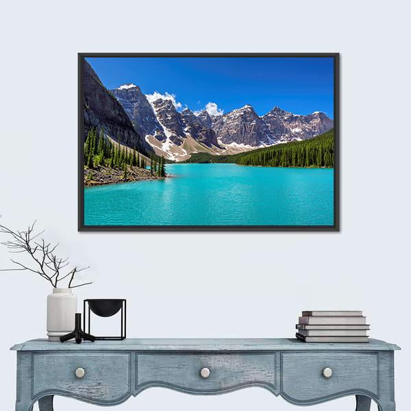 Turquoise Water Of Moraine Lake Canvas Wall Art-1 Piece-Floating Frame-36" x 24"-Tiaracle