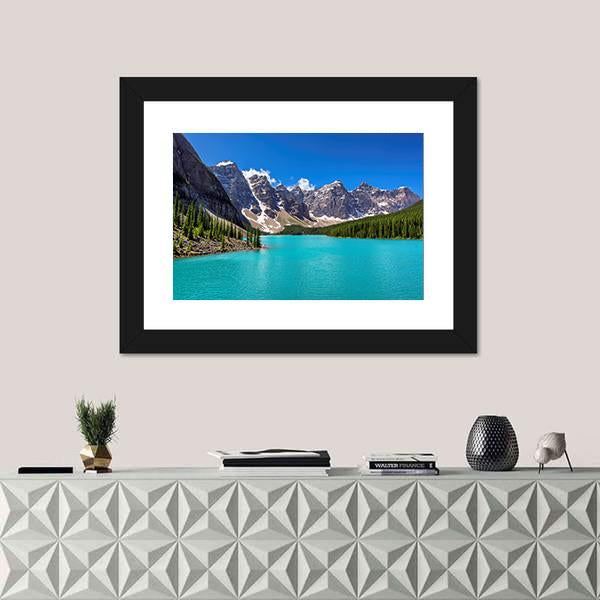 Turquoise Water Of Moraine Lake Canvas Wall Art-1 Piece-Framed Print-42" x 14"-Tiaracle