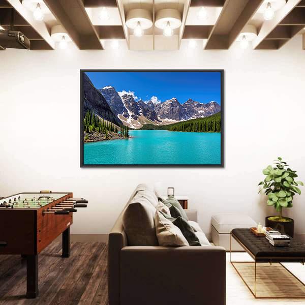 Turquoise Water Of Moraine Lake Canvas Wall Art-5 Horizontal-Gallery Wrap-22" x 12"-Tiaracle