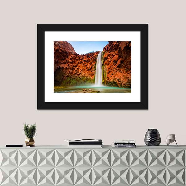 Turquoise Waters Of Mooney Falls Canvas Wall Art-1 Piece-Framed Print-20" x 16"-Tiaracle