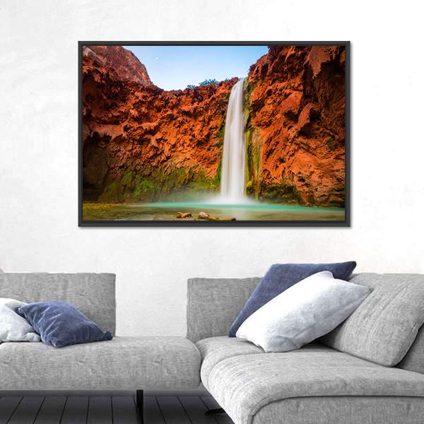 Turquoise Waters Of Mooney Falls Canvas Wall Art-3 Horizontal-Gallery Wrap-25" x 16"-Tiaracle