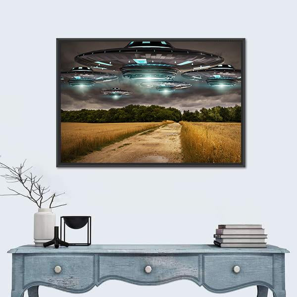 UFO Invasion On Earth Canvas Wall Art-1 Piece-Floating Frame-36" x 24"-Tiaracle