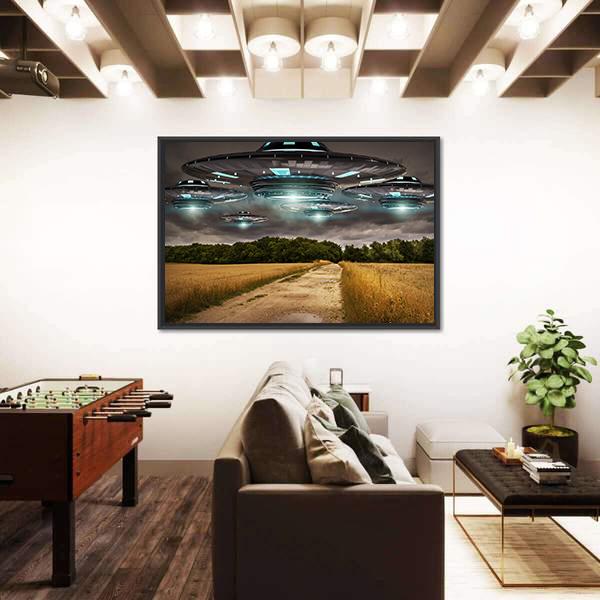 UFO Invasion On Earth Canvas Wall Art-5 Horizontal-Gallery Wrap-22" x 12"-Tiaracle