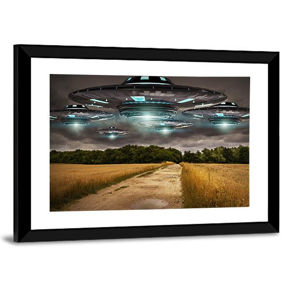 UFO Invasion On Earth Canvas Wall Art-5 Horizontal-Gallery Wrap-22" x 12"-Tiaracle