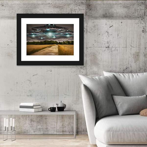 UFO Invasion On Earth Canvas Wall Art-5 Horizontal-Gallery Wrap-22" x 12"-Tiaracle