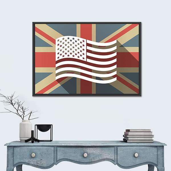 UK Flag With The US Canvas Wall Art-1 Piece-Floating Frame-36" x 24"-Tiaracle