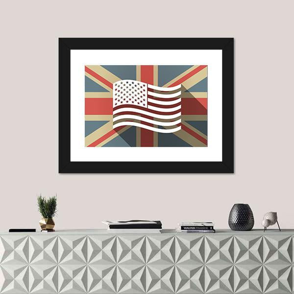 UK Flag With The US Canvas Wall Art-1 Piece-Framed Print-42" x 14"-Tiaracle