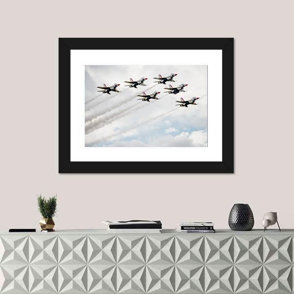 USA Air Force Thunderbird In Air Canvas Wall Art-1 Piece-Framed Print-30" x 20"-Tiaracle