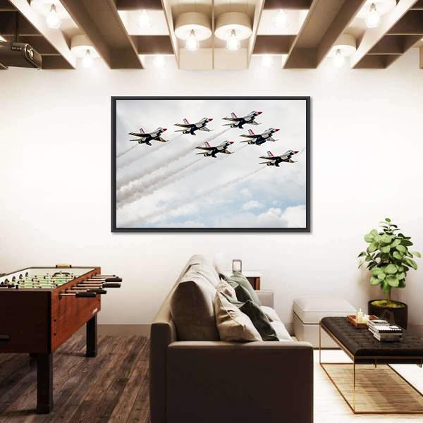 USA Air Force Thunderbird In Air Canvas Wall Art-5 Horizontal-Gallery Wrap-22" x 12"-Tiaracle