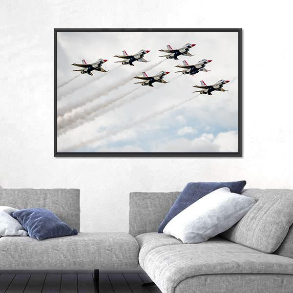 USA Air Force Thunderbird In Air Canvas Wall Art-5 Horizontal-Gallery Wrap-22" x 12"-Tiaracle
