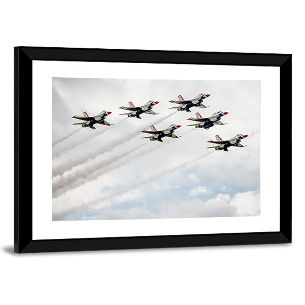 USA Air Force Thunderbird In Air Canvas Wall Art-5 Horizontal-Gallery Wrap-22" x 12"-Tiaracle