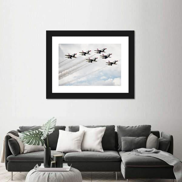 USA Air Force Thunderbird In Air Canvas Wall Art-5 Horizontal-Gallery Wrap-22" x 12"-Tiaracle
