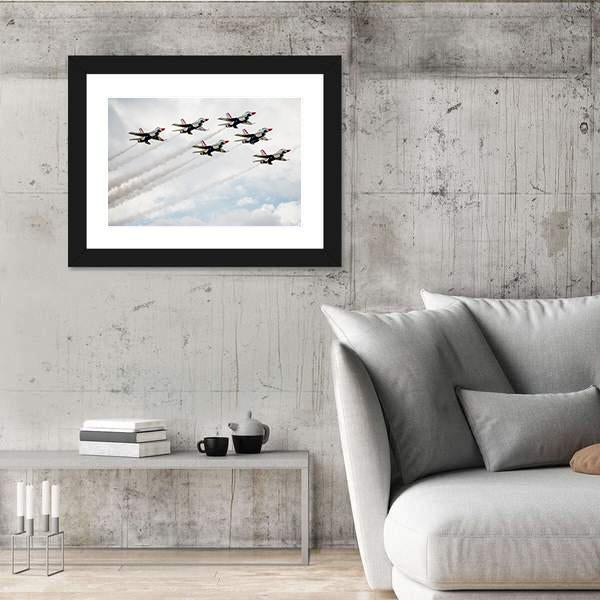 USA Air Force Thunderbird In Air Canvas Wall Art-5 Horizontal-Gallery Wrap-22" x 12"-Tiaracle