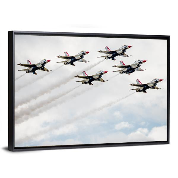 USA Air Force Thunderbird In Air Canvas Wall Art-5 Horizontal-Gallery Wrap-22" x 12"-Tiaracle
