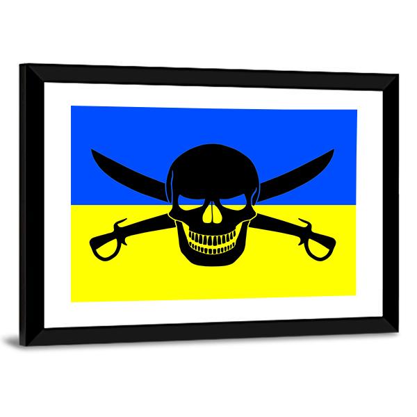 Ukrainian Flag With Black Pirate Jolly Roger Canvas Wall Art-5 Horizontal-Gallery Wrap-22" x 12"-Tiaracle