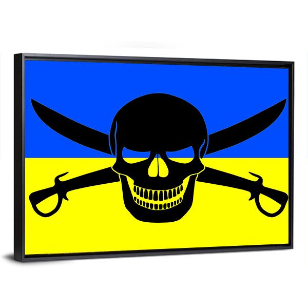 Ukrainian Flag With Black Pirate Jolly Roger Canvas Wall Art-5 Horizontal-Gallery Wrap-22" x 12"-Tiaracle