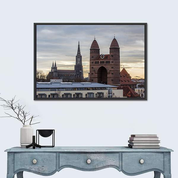 Ulm Minster And The Church Of The Garrison Canvas Wall Art-1 Piece-Floating Frame-36" x 24"-Tiaracle